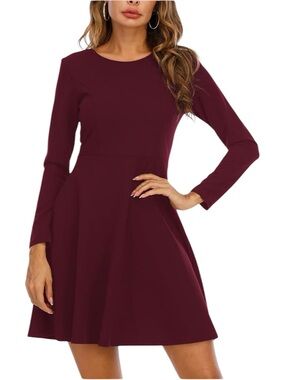 Cremieux Long Sleeve Burgundy Fit & Flare Dress Size 12
